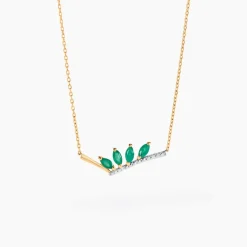 Collier Navette Or Jaune Emeraude Diamant
