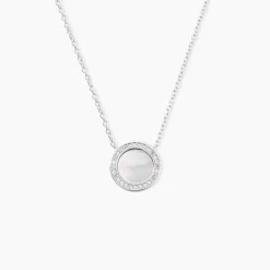 Collier Nawala Argent Blanc Oxyde De Zirconium Et Nacre