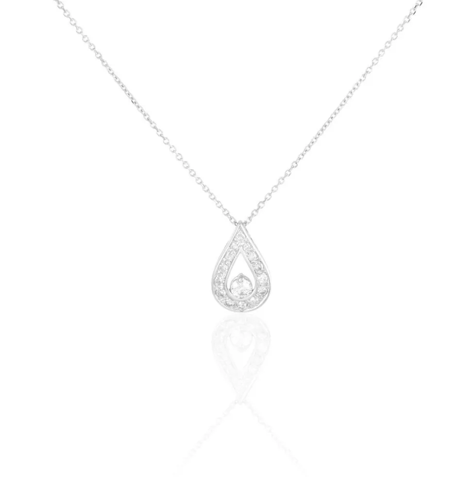 Collier Or Blanc Purete Goutte Diamant