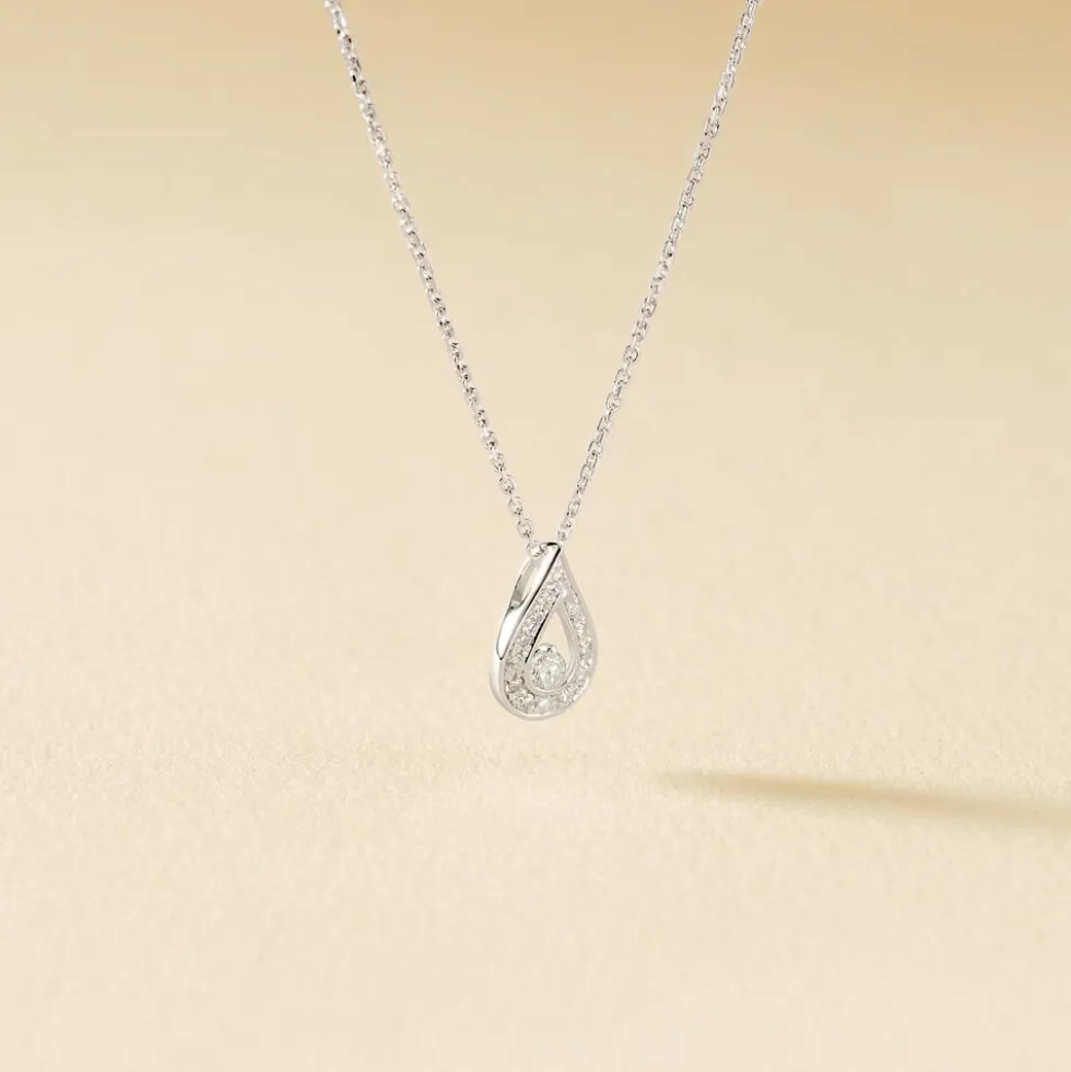 Collier Or Blanc Purete Goutte Diamant