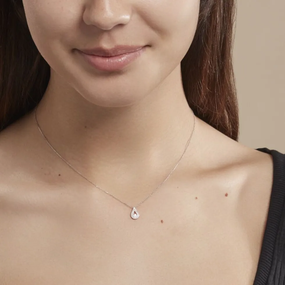 Collier Or Blanc Purete Goutte Diamant