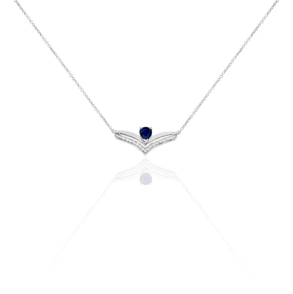 Collier Pasqualina Or Blanc Saphir Et Diamant