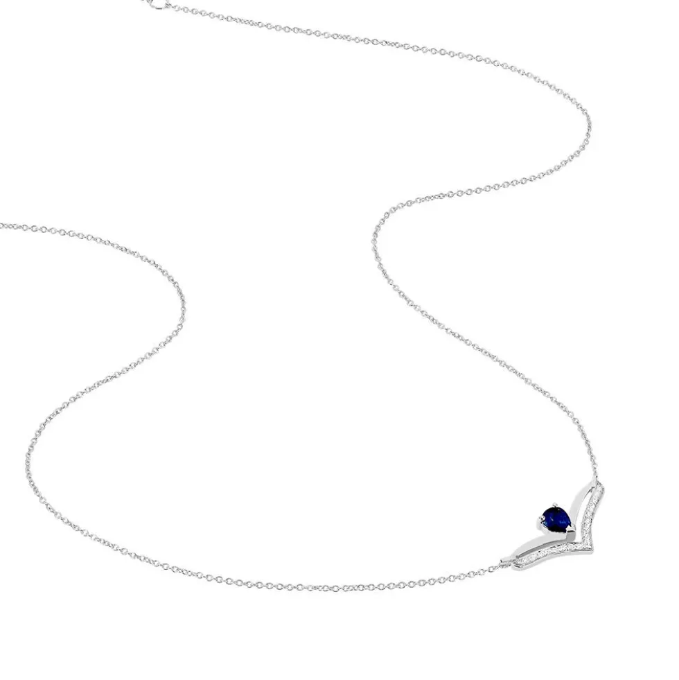 Collier Pasqualina Or Blanc Saphir Et Diamant