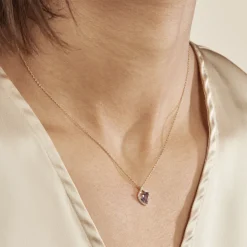 Collier Rosaline Or Jaune Amethyste Et Oxyde De Zirconium