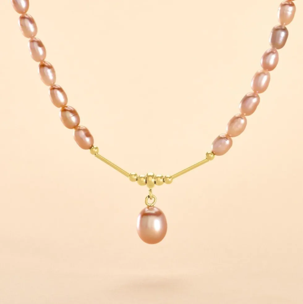 Collier Stella-Rose Or Jaune Perle De Culture