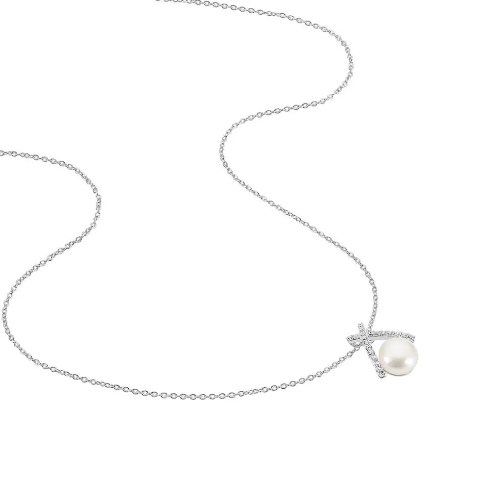 Collier Yacinthe Argent Blanc Perle De Culture Et Oxyde De Zirconium