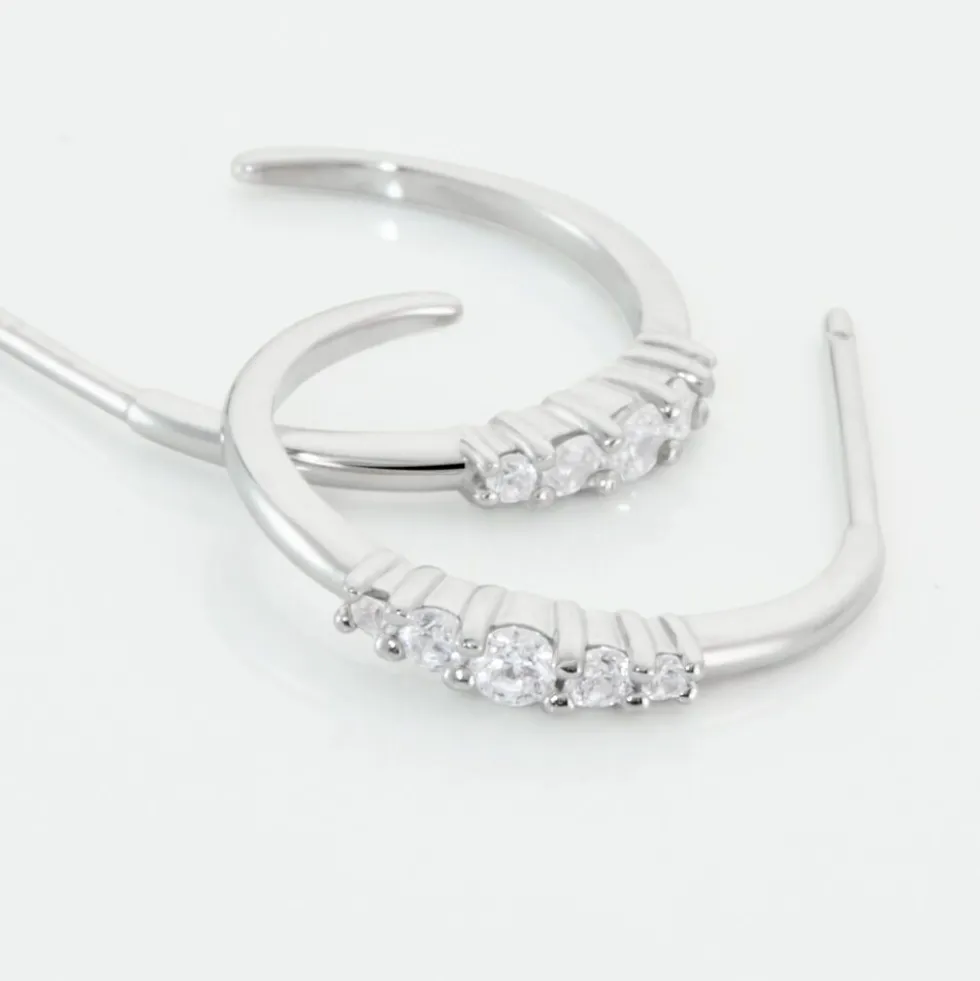 Créoles Anemone Argent Blanc Oxyde De Zirconium
