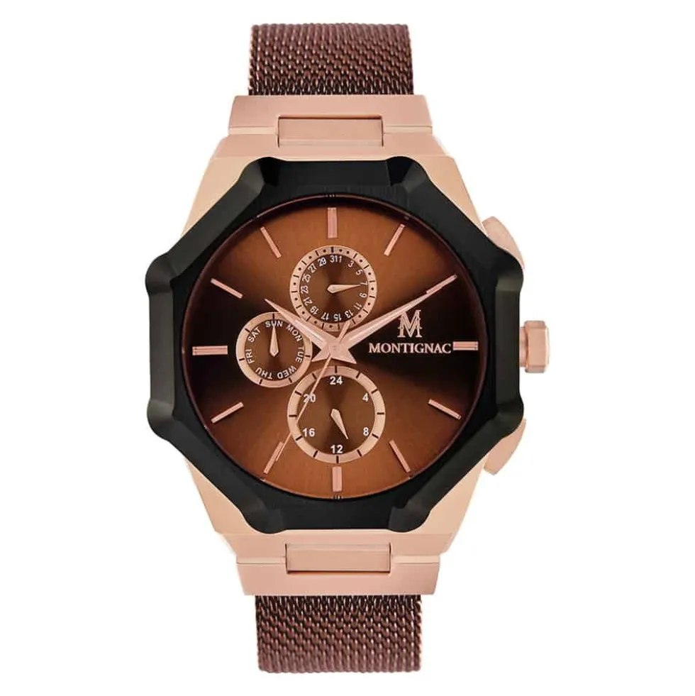 Montre Montignac Octongon Multifonction Marron