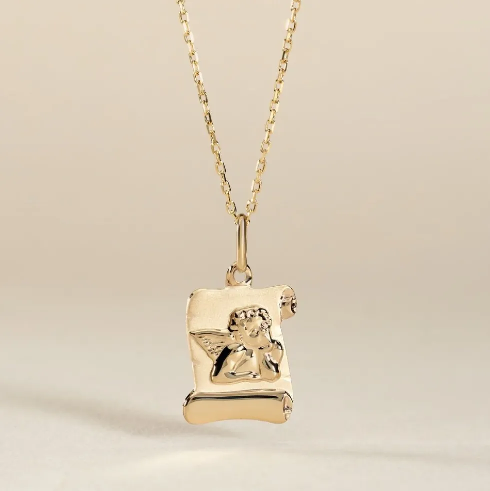 Pendentif Hanne Ange Parchemin Or Jaune