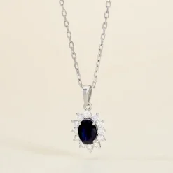 Pendentif Vladimir Or Blanc Saphir Et Diamant