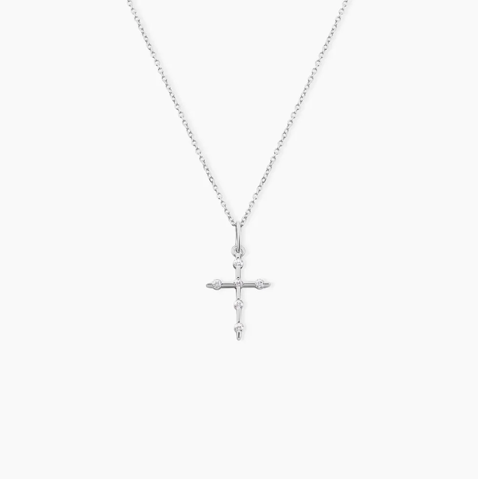 Pendentif Ageda Croix Or Blanc Oxyde De Zirconium