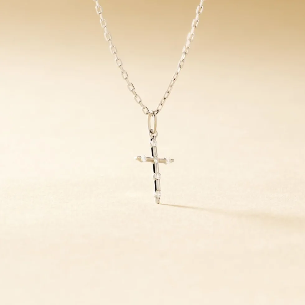 Pendentif Ageda Croix Or Blanc Oxyde De Zirconium