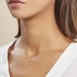 Pendentif Aidana Croix Striee Or Jaune