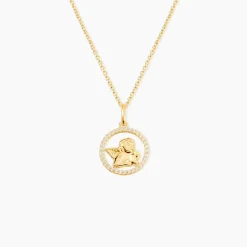 Pendentif Ange Rond Or Jaune Oxyde De Zirconium