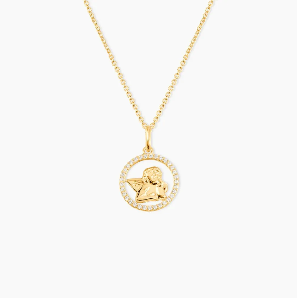Pendentif Ange Rond Or Jaune Oxyde De Zirconium