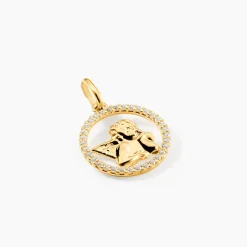 Pendentif Ange Rond Or Jaune Oxyde De Zirconium