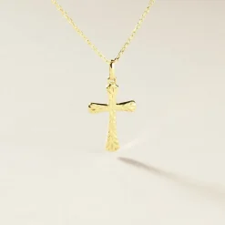 Pendentif Annais Croix Striee Or Jaune
