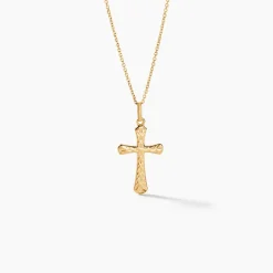 Pendentif Annais Croix Striee Or Jaune