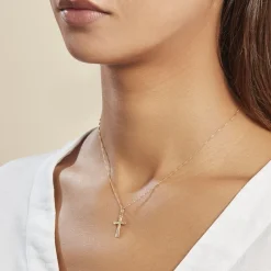 Pendentif Annais Croix Striee Or Jaune