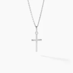 Pendentif Bathilde Croix Striee Or Blanc