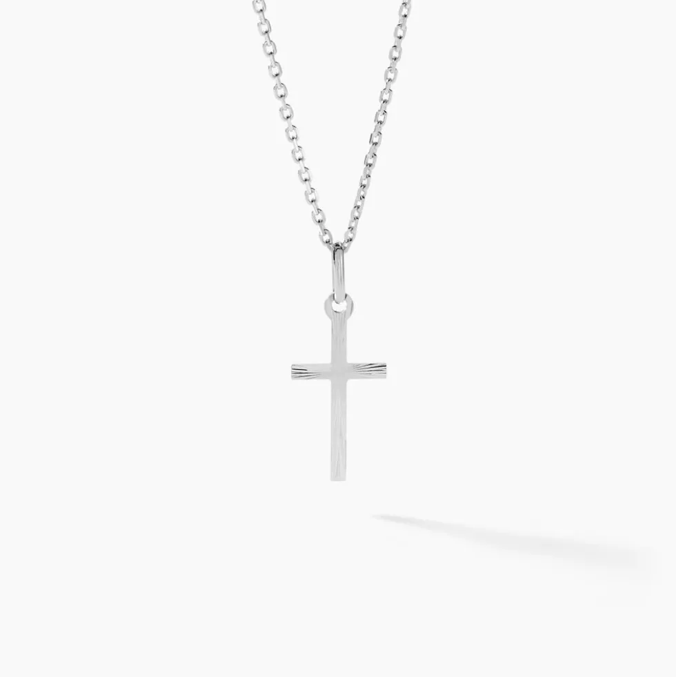 Pendentif Bathilde Croix Striee Or Blanc