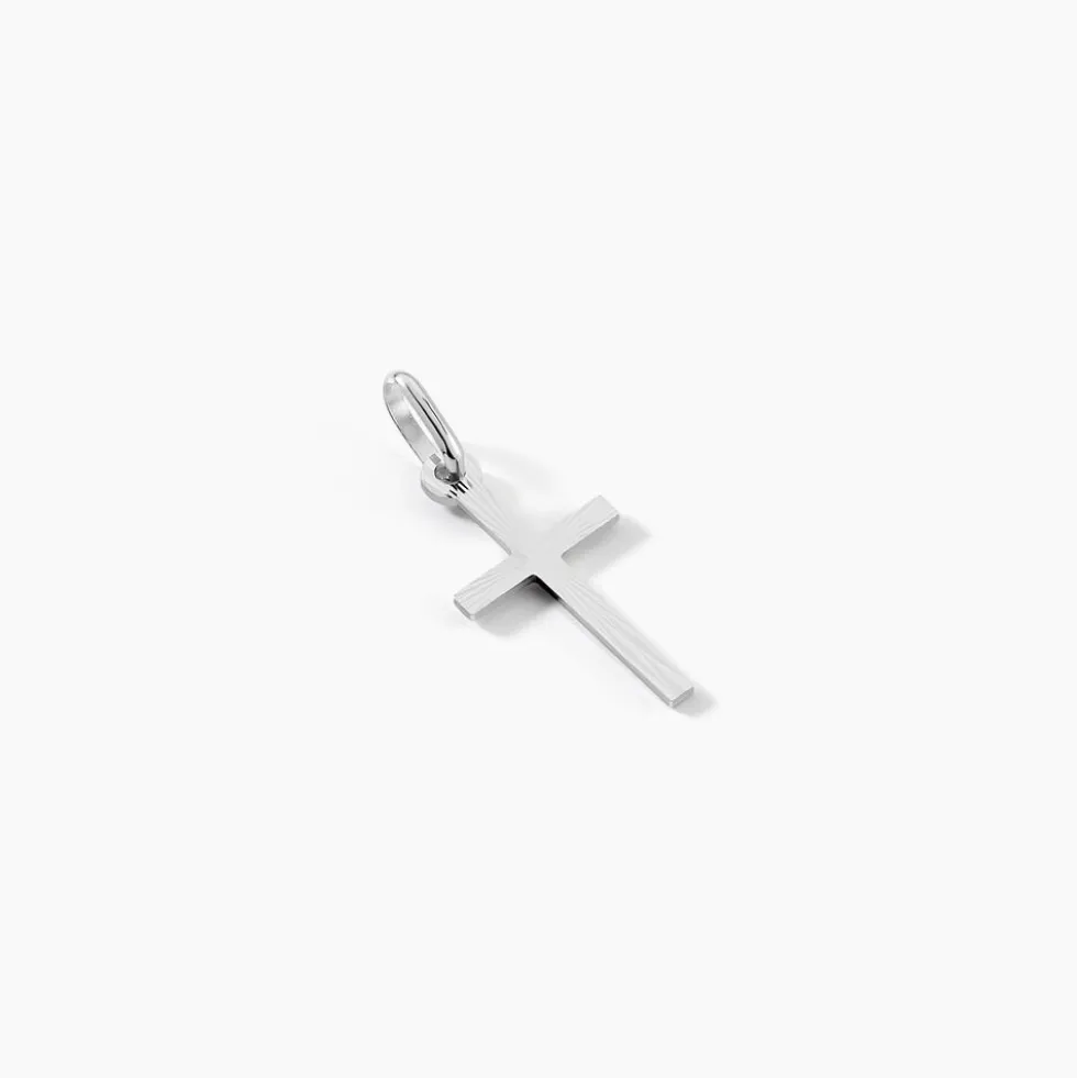 Pendentif Bathilde Croix Striee Or Blanc
