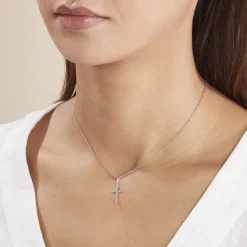 Pendentif Bathilde Croix Striee Or Blanc