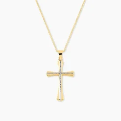 Pendentif Benny Croix Ciselee Or Bicolore