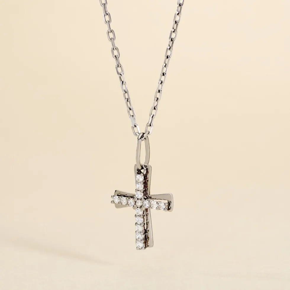 Pendentif Canice Croix Or Blanc Oxyde De Zirconium