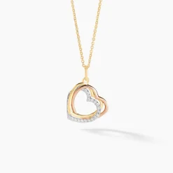Pendentif Coeur Penche Double Or Tricolore Oxyde De Zirconium