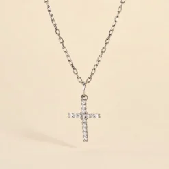 Pendentif Glacen Croix Or Blanc Oxyde De Zirconium