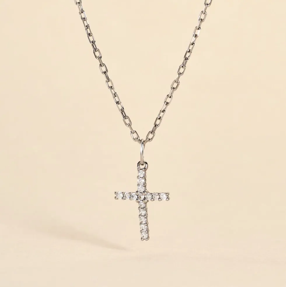 Pendentif Glacen Croix Or Blanc Oxyde De Zirconium