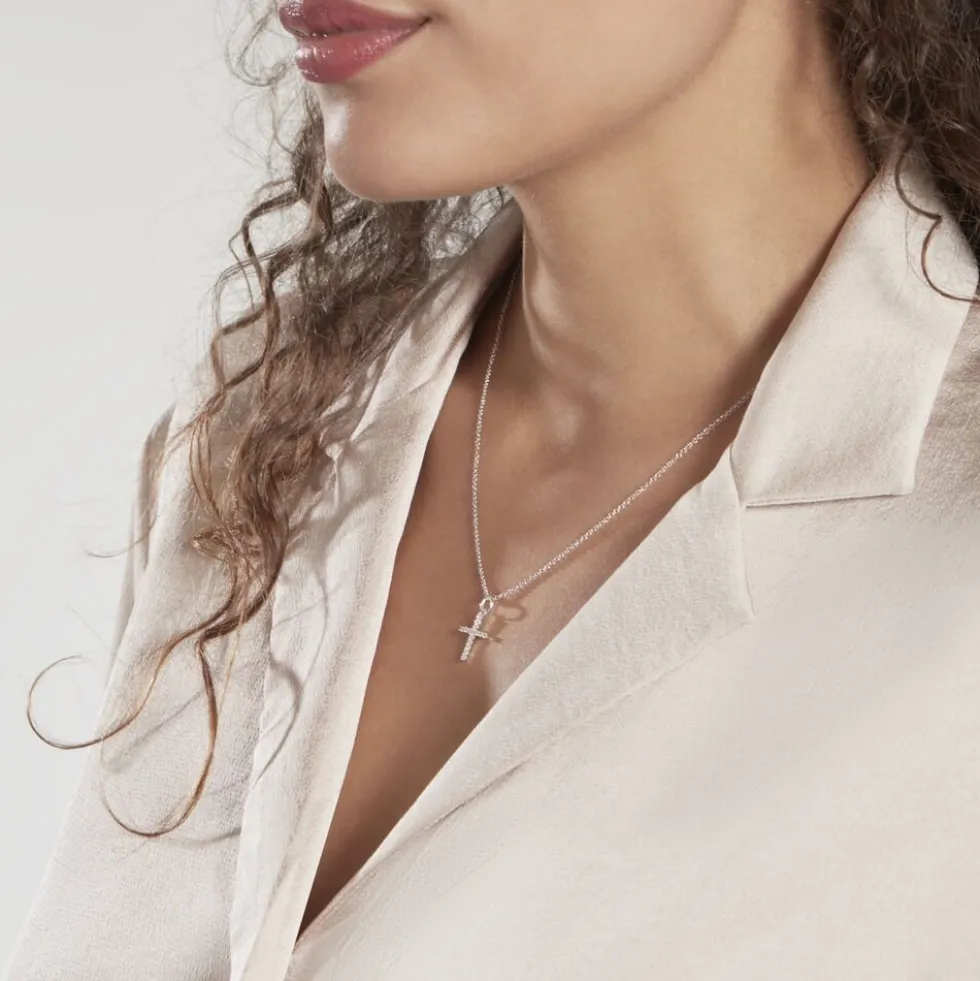 Pendentif Glacen Croix Or Blanc Oxyde De Zirconium