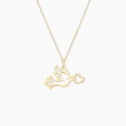 Pendentif Guecha Colombe Et Coeur Or Jaune
