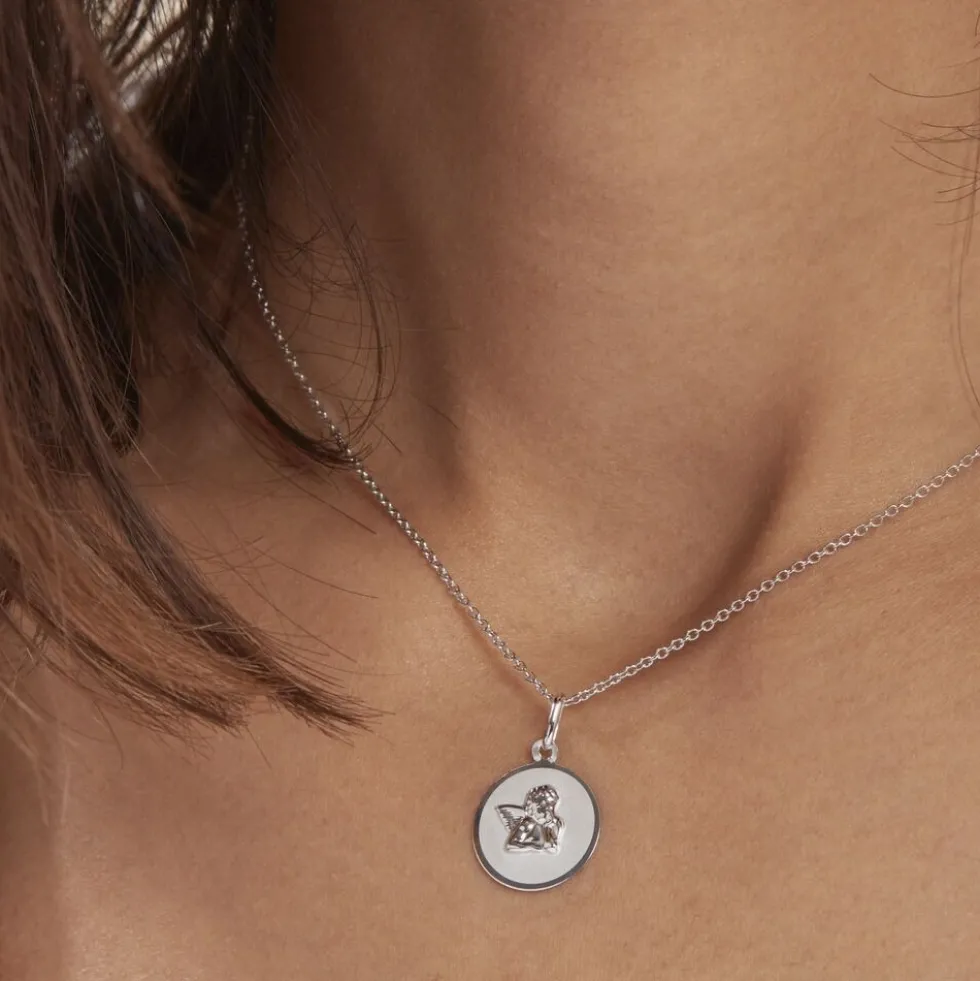 Pendentif Hanita Ange Rond Satine Or Blanc
