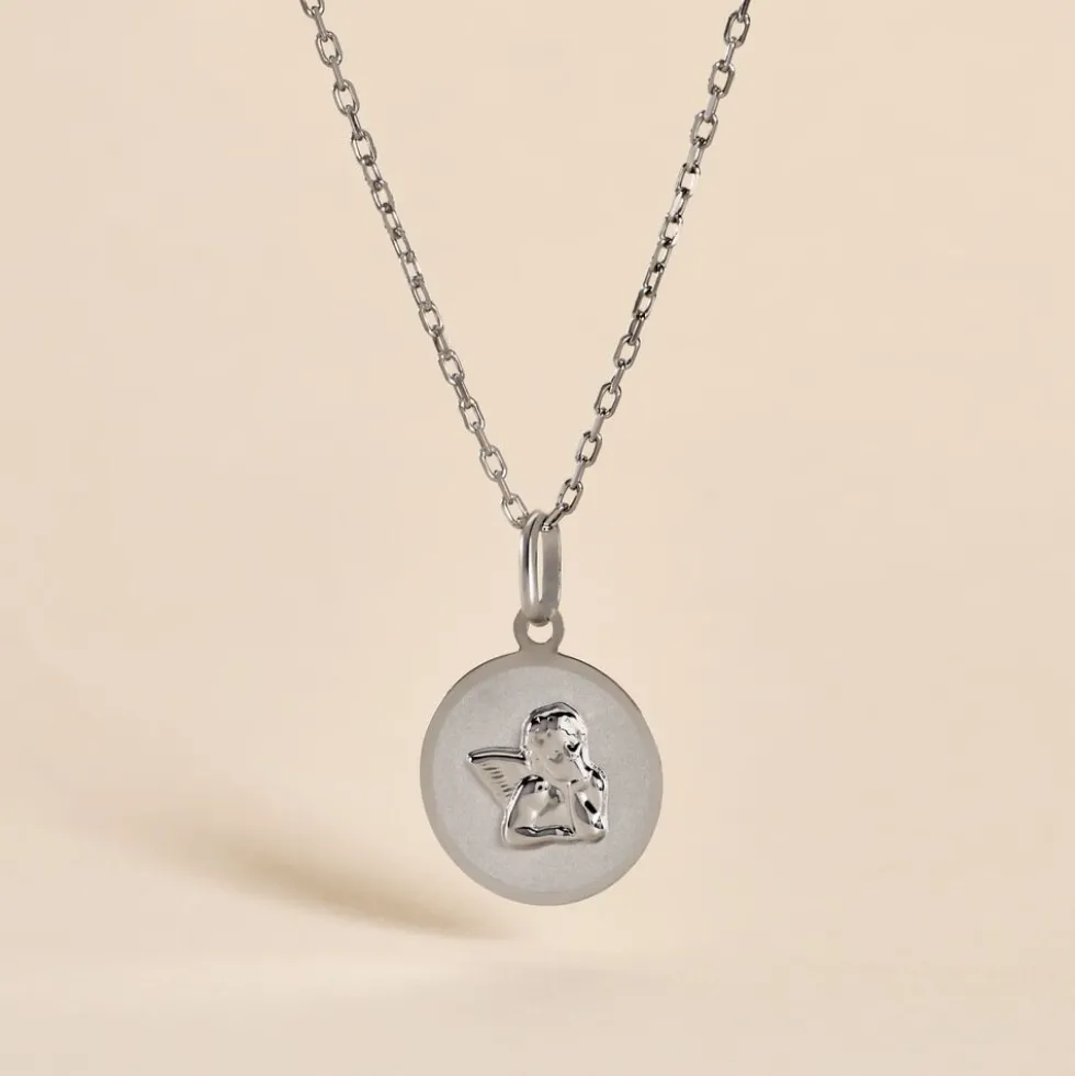 Pendentif Hanita Ange Rond Satine Or Blanc