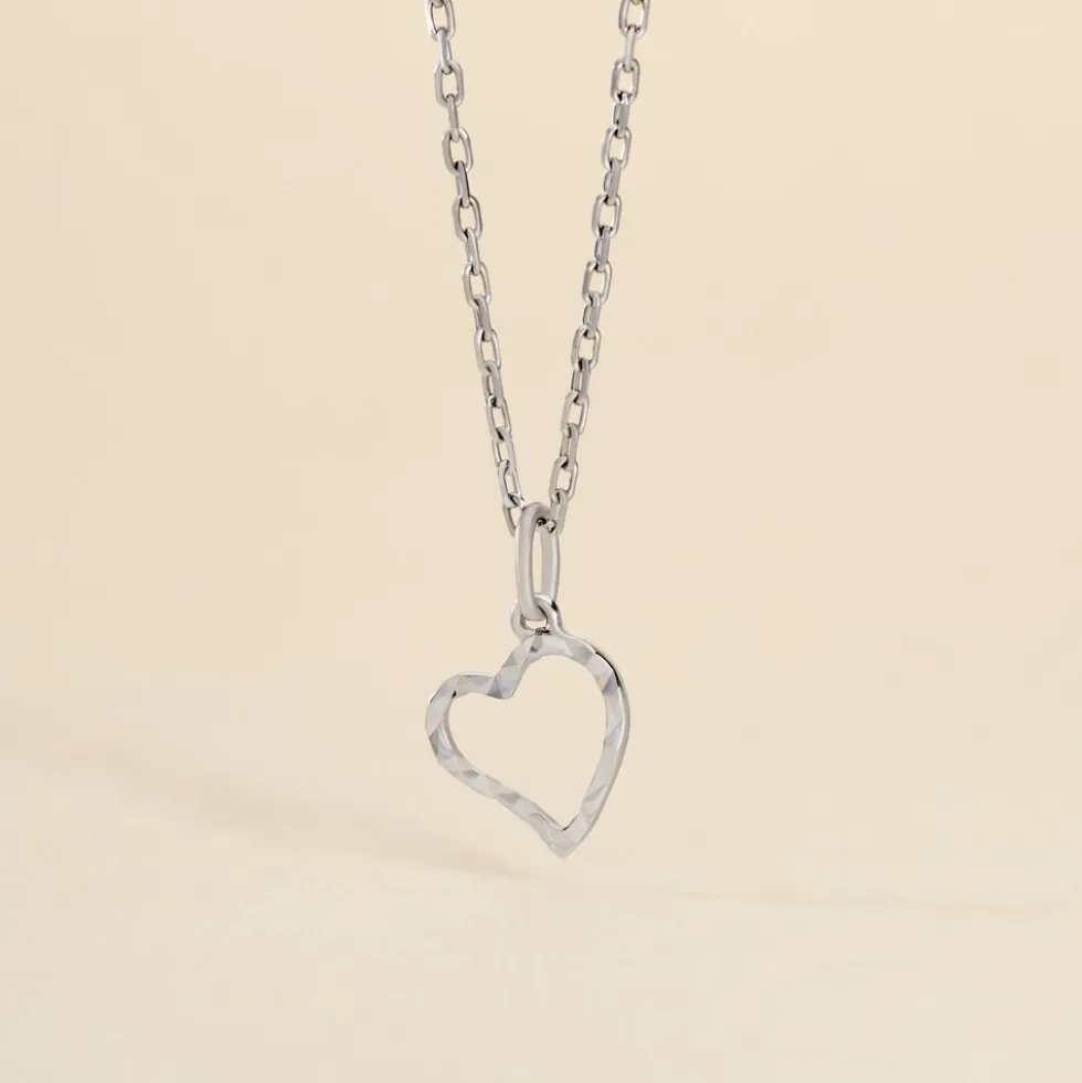 Pendentif Heck Coeur Strie Or Blanc