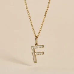 Pendentif Lettre F Or Jaune Oxyde