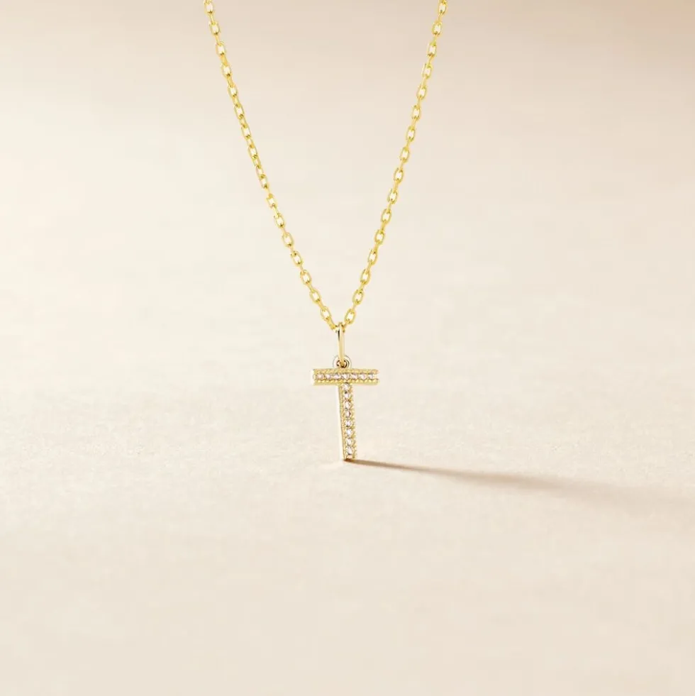 Pendentif Lettre T Or Jaune Oxyde