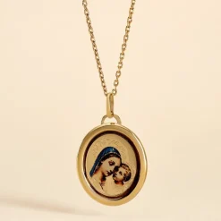 Pendentif Maryame Vierge A L'enfant Ovale Or Jaune