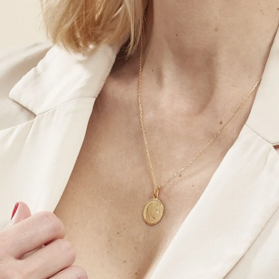 Pendentif Vierge Rond Strie Or Jaune