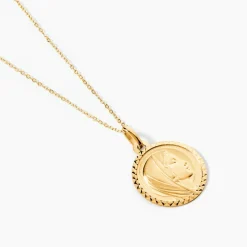 Pendentif Vierge Rond Strie Or Jaune