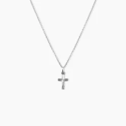 Pendentif Yona Croix Striee Or Blanc