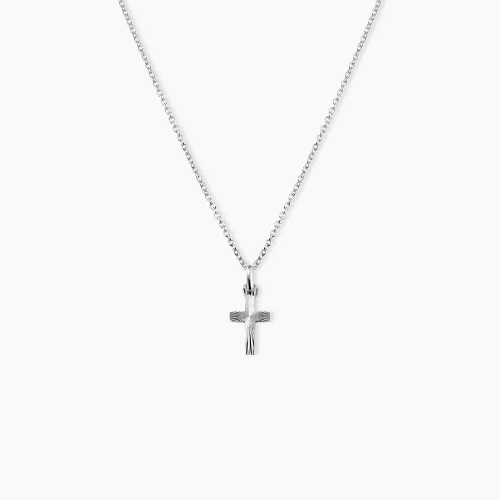 Pendentif Yona Croix Striee Or Blanc